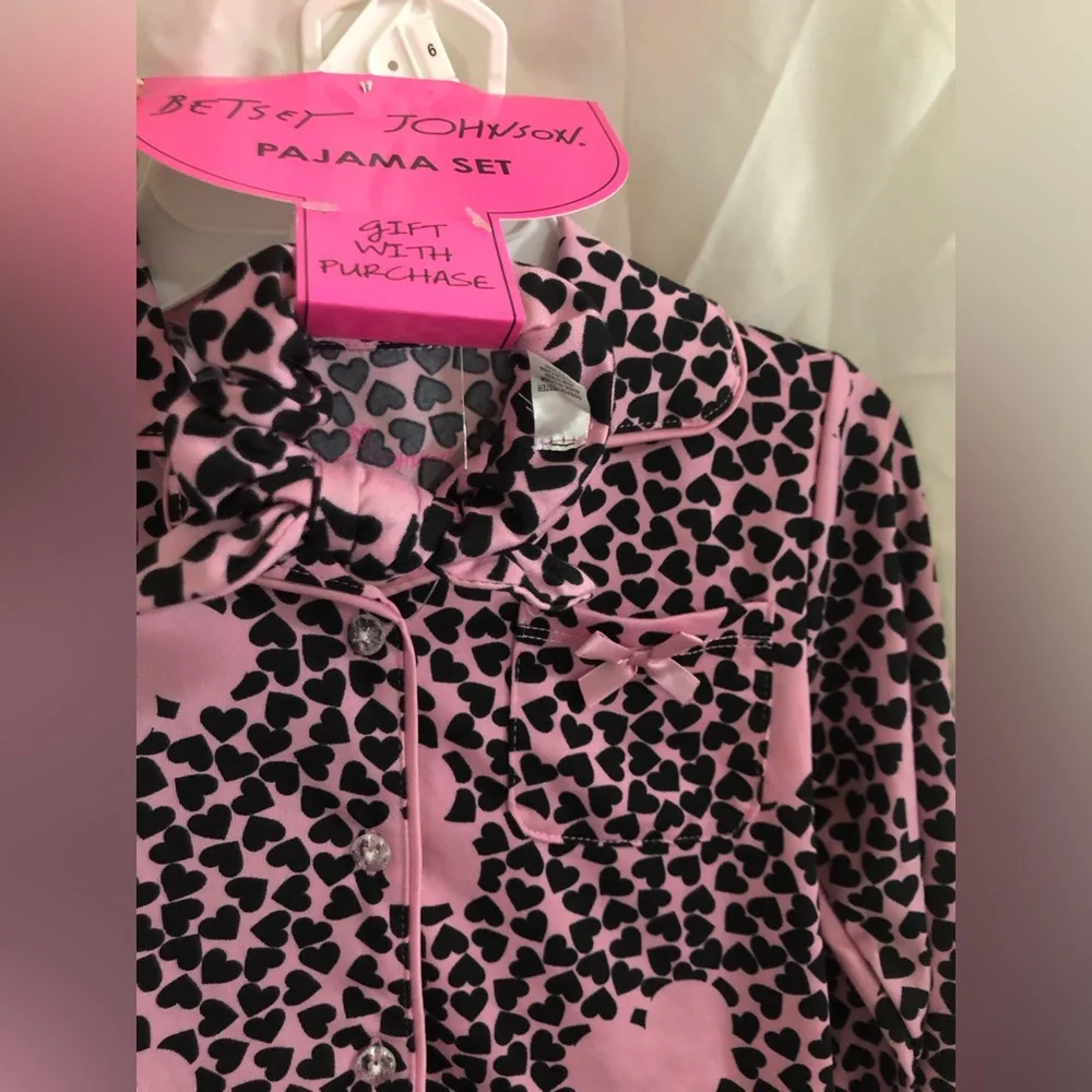 Betsey Johnson 3pc little girls pink‎ mauve anthracite pjs scrunchie set size 6